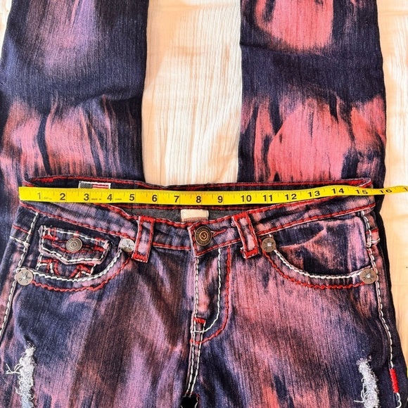 True Religion super T jeans distressed OOAK mid low rise red Rare NEW deadstock - Picture 10 of 16